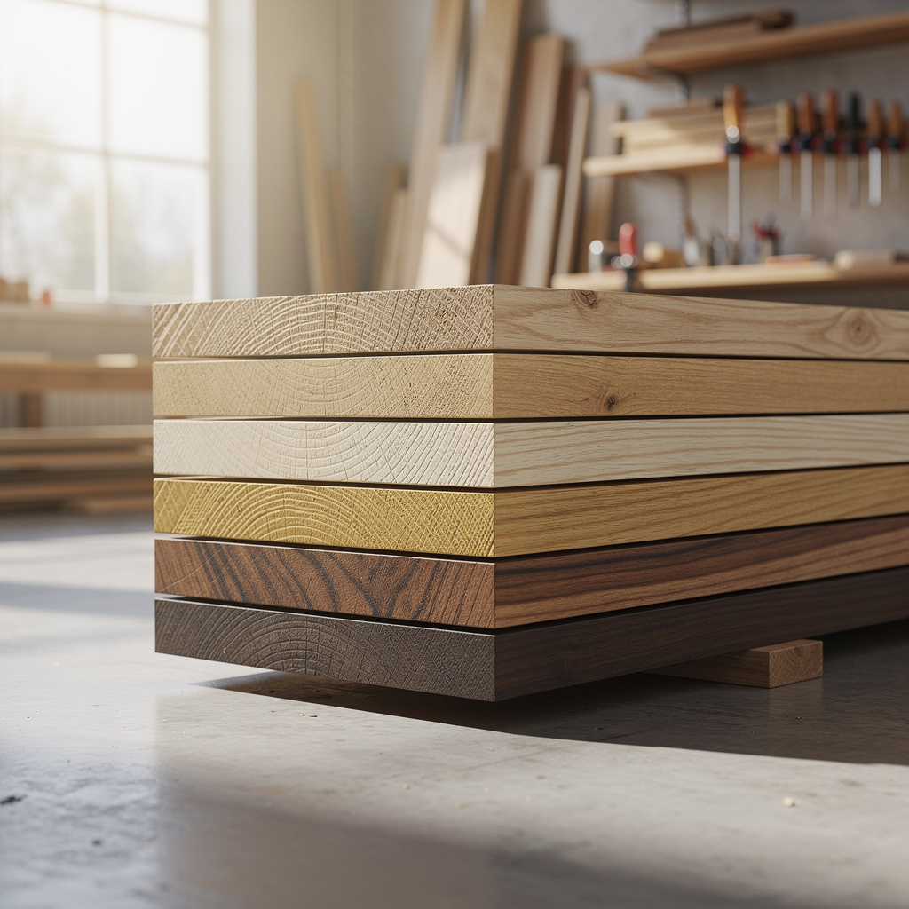A stack of sustainably sourced timber planks